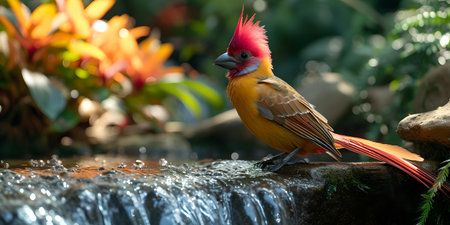 A stunning shot of a colorful bird in a natural habitat, showing vibrant feathers and serene surroundings. A.I.の素材