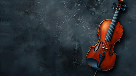 Classic violin lying on a dark background, symbolizing music, art, and creativity with a moody ambiance. A.I.の素材