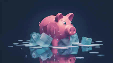 A computer-generated image featuring a piggy bank with ice, representing savings in a cool concept design. A.I.の素材