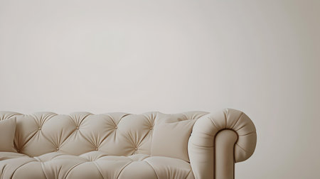 Minimalist beige sofa with tufted upholstery detail, perfect for modern home staging and interior design. A.I.の素材
