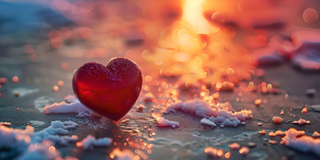 A solitary heart symbolizing love and romance stands against a chilly backdrop, with warm light caressing its edges. A.I.の素材