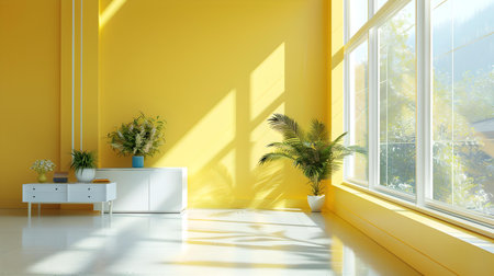 Sunny, modern interior with a fresh, clean look and a vibrant yellow color scheme. perfect for design concepts. A.I.の素材