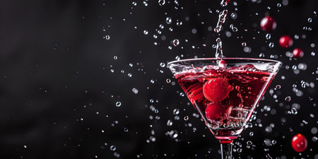 Sparkling red cocktail in a martini glass with cherries, perfect for festive occasions and bar menus. A.I.の素材