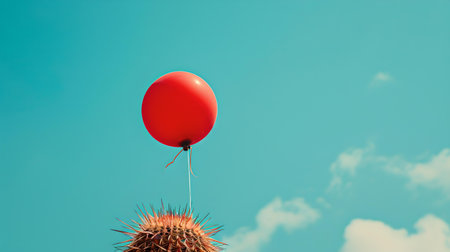 Vibrant red balloon soaring in the sky, symbolizing freedom and joy. ideal for creative projects. A.I.の素材