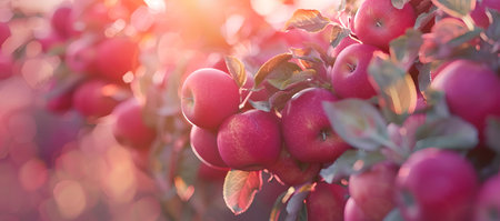 Radiant pink berries on a bush with a sun-kissed glow, capturing the essence of a serene, natural landscape. A.I.の素材