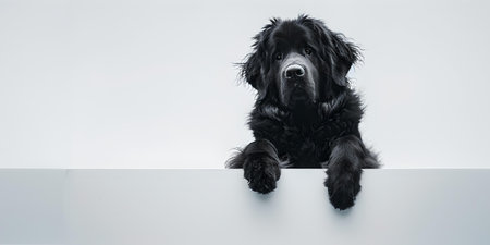 Black furry dog peeking with curious eyes in a minimalist setting, ideal for diverse creative projects. A.I.の素材