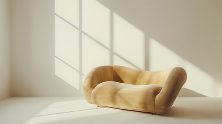 Contemporary chair in a sunbathed room evokes tranquility and modern design minimalism. A.I.の素材