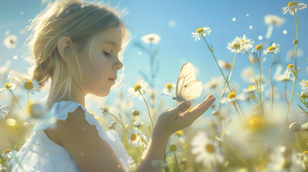 A tranquil portrait capturing a moment of harmony between a girl and nature, perfect for serene and inspirational themes. A.I.の素材