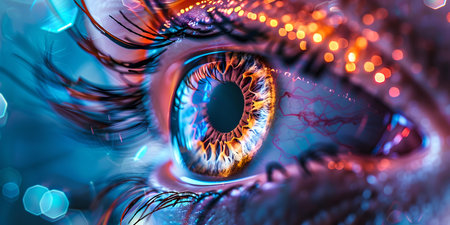 Stunning macro photo of a human eye with intricate details and vivid colors, ideal for various creative projects. A.I.の素材