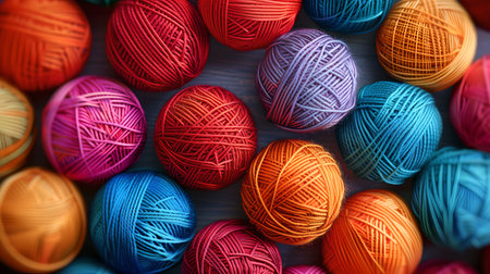 Vibrant collection of yarn balls for knitting. Perfect for crafts, hobbies, and textile art. Colorful and creative. A.I.の素材