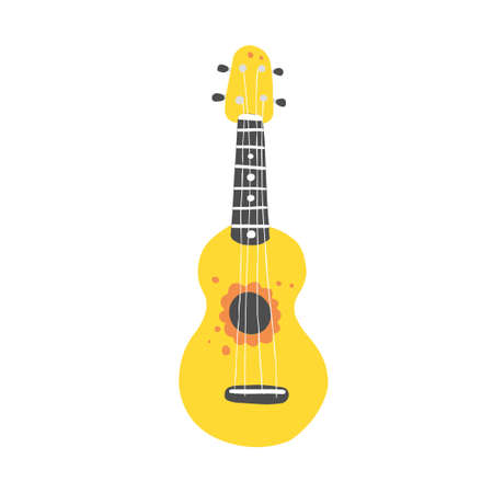 Cute cartoon ukulele for summer poster, card design. Little guitar, string music instrument of hawaii style.のイラスト素材