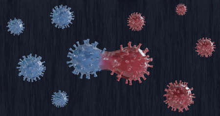 Virus and mutations process 3d illustartion. New virus mutation of coronavirus, hantavirus, COVID-19, pandemic concept background for health, medical design. Coronavirus mutation 3d rendering.の写真素材