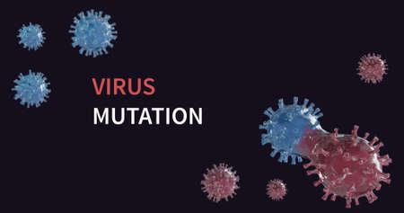 Virus and mutations process 3d illustartion. New virus mutation of coronavirus, hantavirus, COVID-19, pandemic concept background for health, medical design. Copy space for text 3d rendering.の写真素材