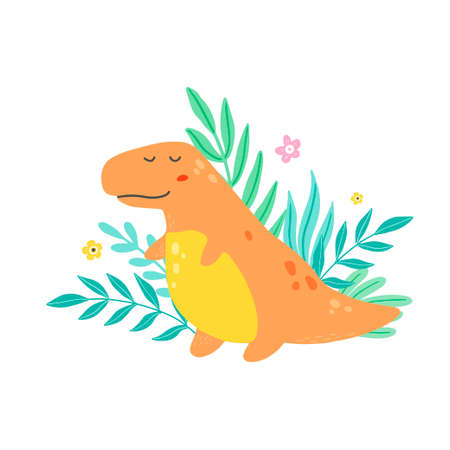 Cute dinosaur for kids, baby t-shirt, greeting card design. Funny little dino of hand drawn style. illustration of dinosaur isolated on background.のイラスト素材