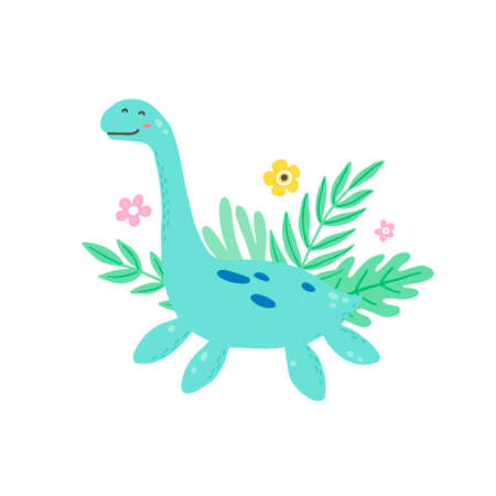 Cute dinosaur for kids, baby t-shirt, greeting card design. Funny little dino of hand drawn style. Vector illustration of dinosaur isolated on background.のイラスト素材