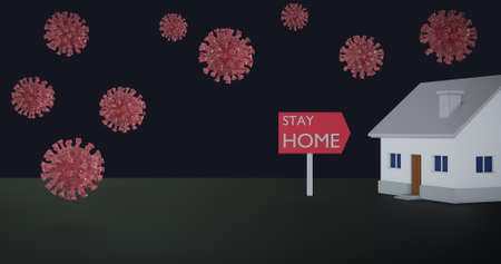 Stay home, quarantine, coronavirus, COVID-19, corona virus, SARS-CoV-2, pandemic concept background for health, medical design. Coronavirus 3d rendering.の写真素材