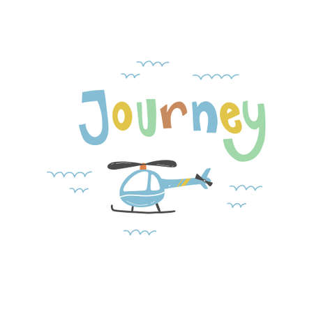 Journey of hand drawn childish lettering text for baby boy t-shirt, card design. Cute cartoon kids style vector illustration.のイラスト素材