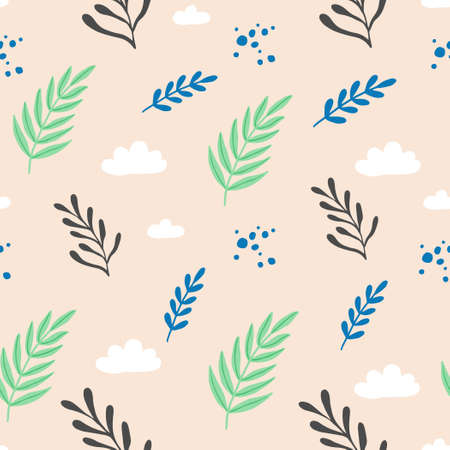 Seamless pattern of simple floral elements for textile pattern, wallpaper design. Vector illustration.のイラスト素材
