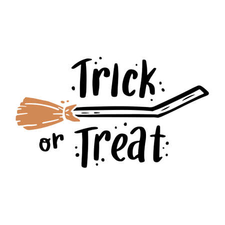 Cute hand drawn lettering Halloween quote by doodle sketch style. Vector illustration slogan of Trick or Treat for kids poster, children banner for school or education.のイラスト素材