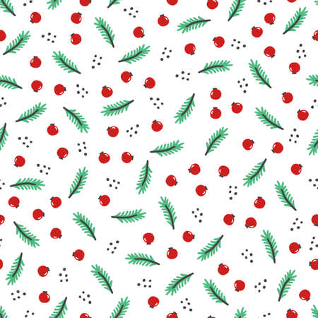 Christmas floral seamless pattern. Hand drawn style illustration. Winter holiday background for...
