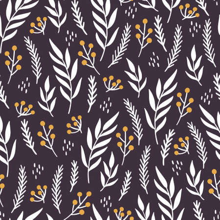 Christmas floral seamless pattern. Hand drawn style illustration. Winter holiday background for wallpaper, textile, fabric design.のイラスト素材