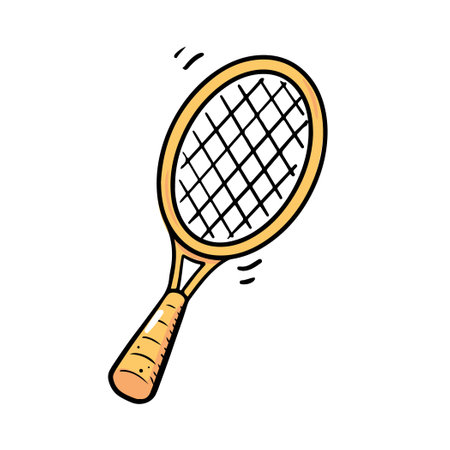 Hand drawn tennis racquet element. Doodle sketch style. Sport element drawn by digital brush-pen. Illustration for icon, sticker design.のイラスト素材