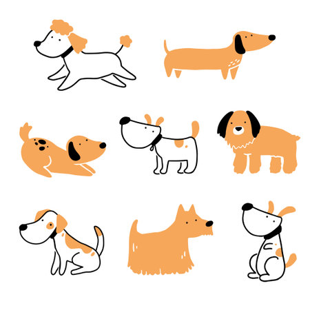 Set of cute puppy dog pet. Happy and funny dog collection. Cartoon animal character illustration.のイラスト素材