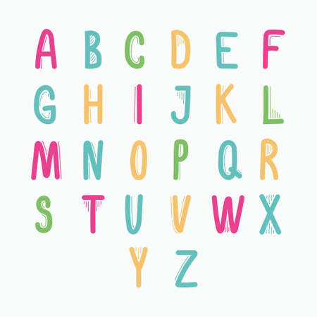 Hand drawn font style alphabet with line elements. Sans Serif. Drawn by digital pen.のイラスト素材