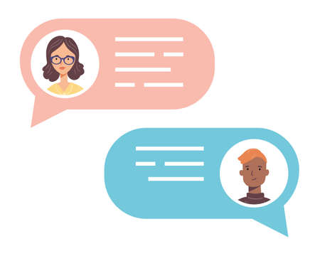 Speech bubble with talking people avatars. Concept of chat, message, web communicate, messenger. Trendy flat style illustration.のイラスト素材