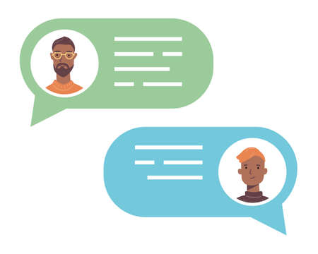 Speech bubble with talking people avatars. Concept of chat, message, web communicate, messenger. Trendy flat style illustration.のイラスト素材