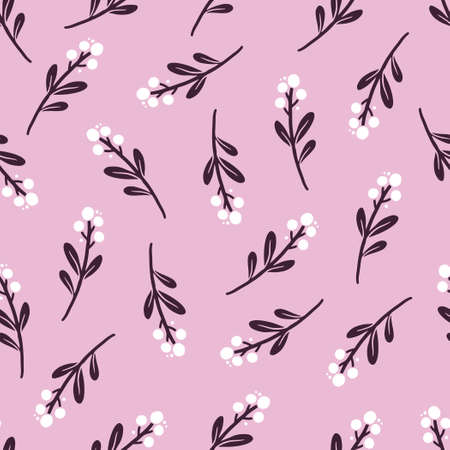 Hand drawn seamless pattern of simple floral elements. Doodle sketch style. Branch element drawn by digital pen. Illustration for wallpaper, background, textile design.のイラスト素材