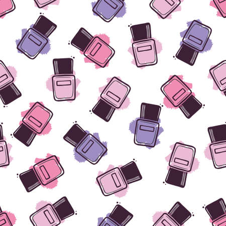 Hand drawn seamless pattern of beauty nail polish color bottle. Doodle sketch style. Vector illustration for beauty, makeup salon, store background, textile, wallpaper.のイラスト素材