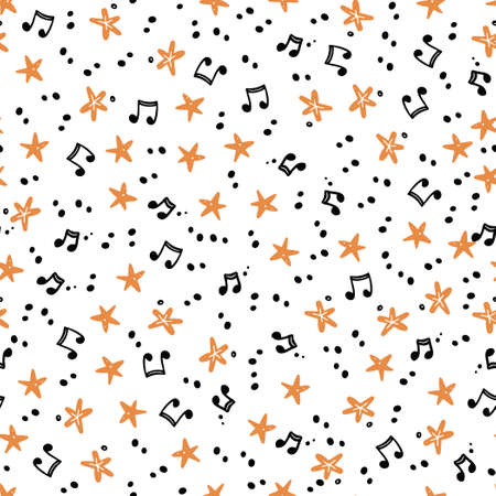 Hand drawn seamless pattern of musical notes. Flat sketch style. Isolated vector illustration for for musical instrument store, music festival background, textile, wallpaper, fabric.のイラスト素材