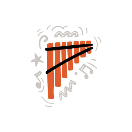 Vector illustration of hand drawn minimalist style percussion instrument called xylophone depicted with black and orange colors amidst abstract gray ornaments and creative notesのイラスト素材