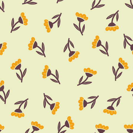 Hand drawn seamless pattern of simple yellow flower. Doodle sketch style. Flower pattern for floral shop, wallpaper, background, textile designのイラスト素材