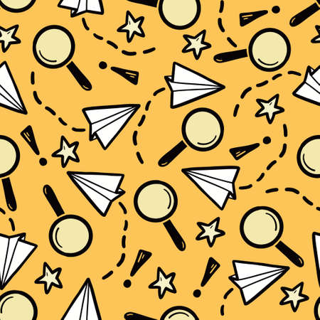 Hand drawn seamless pattern of brainstorm, idea, strategy. Doodle sketch style. Isolated vector illustration for a innovation, brainstorm, business wallpaper, background, textile design.のイラスト素材