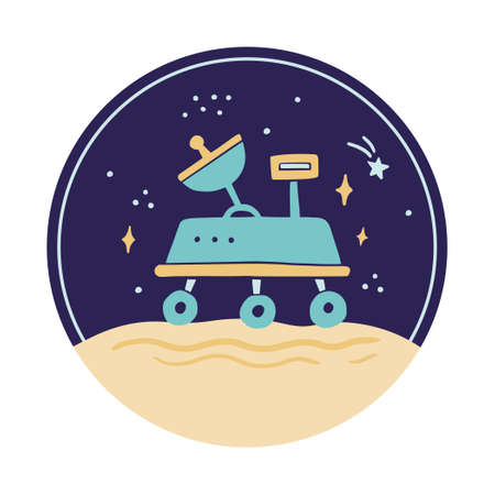 Space mars rover robot vechile. Hand drawn kids style vector illustration. Science, space explorer, technology, spaceship concept.のイラスト素材