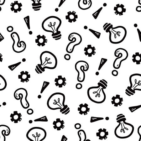 Hand drawn seamless pattern of brainstorm, idea, strategy. Doodle sketch style. Isolated vector illustration for a innovation, brainstorm, business wallpaper, background, textile design.のイラスト素材