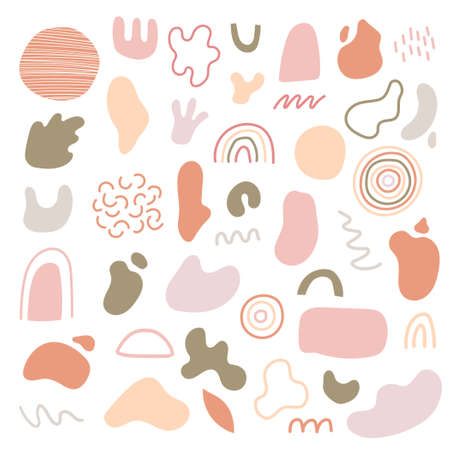 Hand drawn boho set of abstract shape elements, line, splash. Doodle sketch style. Isolated vector illustration for brush, design elements, background.のイラスト素材