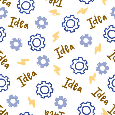 Hand drawn seamless pattern of brainstorm, idea, strategy. Doodle sketch style. Isolated vector illustration for a innovation, brainstorm, business wallpaper, background, textile design.のイラスト素材