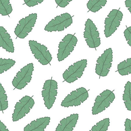 Hand drawn seamless floral pattern of simple leaf. Doodle sketch line style. Vector illustration for nature foliage wallpaper, background, textile design.のイラスト素材