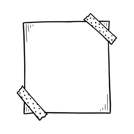 Hand drawn paper memo sticky. Doodle sketch style. Reminder paper sticker for pin notice, text. Vector illustration.のイラスト素材