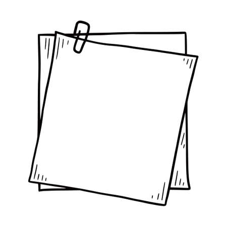 Hand drawn paper memo sticky. Doodle sketch style. Reminder paper sticker for pin notice, text. Vector illustration.のイラスト素材