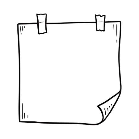 Hand drawn paper memo sticky. Doodle sketch style. Reminder paper sticker for pin notice, text. Vector illustration.のイラスト素材