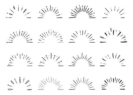 Half starburst, sun spark ray, sunshine set. Hand drawn doodle sketch style. Vector illustration.のイラスト素材