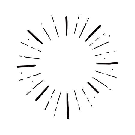 Hand drawn sunburst shine ray and sparkle element. Doodle sketch style. Circle burst of sun, star. Vector illustration.のイラスト素材