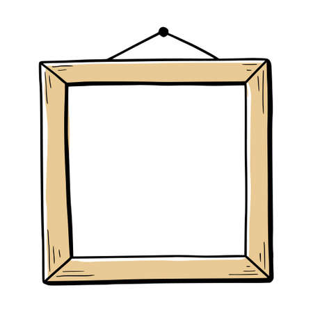 Hand drawn paper sticker, photo frame, picture border. Doodle sketch style. Frame of square shape. Vector illustration.のイラスト素材