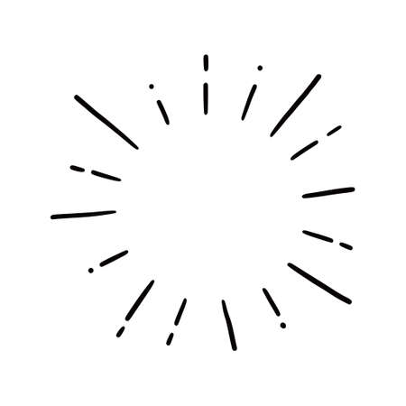Line doodle ray, sparkle, sunburst. Hand drawn sketch style sunshine, starburst. Vector illustration.のイラスト素材