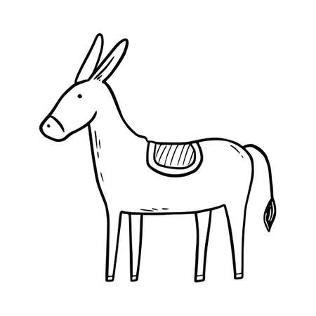 Hand drawn donkey. Doodle sketch style. Drawing line simple donkey icon. Isolated vector illustration.のイラスト素材