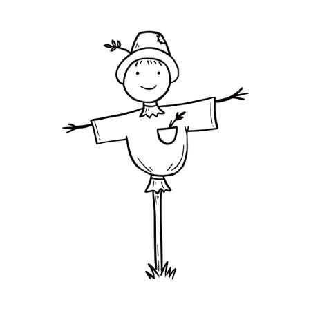 Hand drawn scarecrow. Doodle sketch style. Drawing line simple scarecrow icon. Isolated vector illustration.のイラスト素材